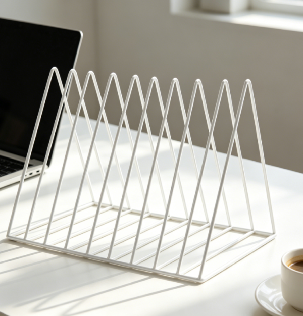 Nine-Slot White Magazine Holder, Triangular Desk File Sorter for Home Office